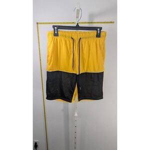 Unbranded Mens Yellow Black Colorblock Athletic Gym Shorts Size M Drawstring